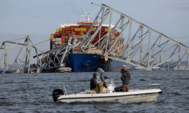 A view of the Dali cargo vessel which crashed into the Francis Scott Key Bridge causing it to collapse in Baltimore.