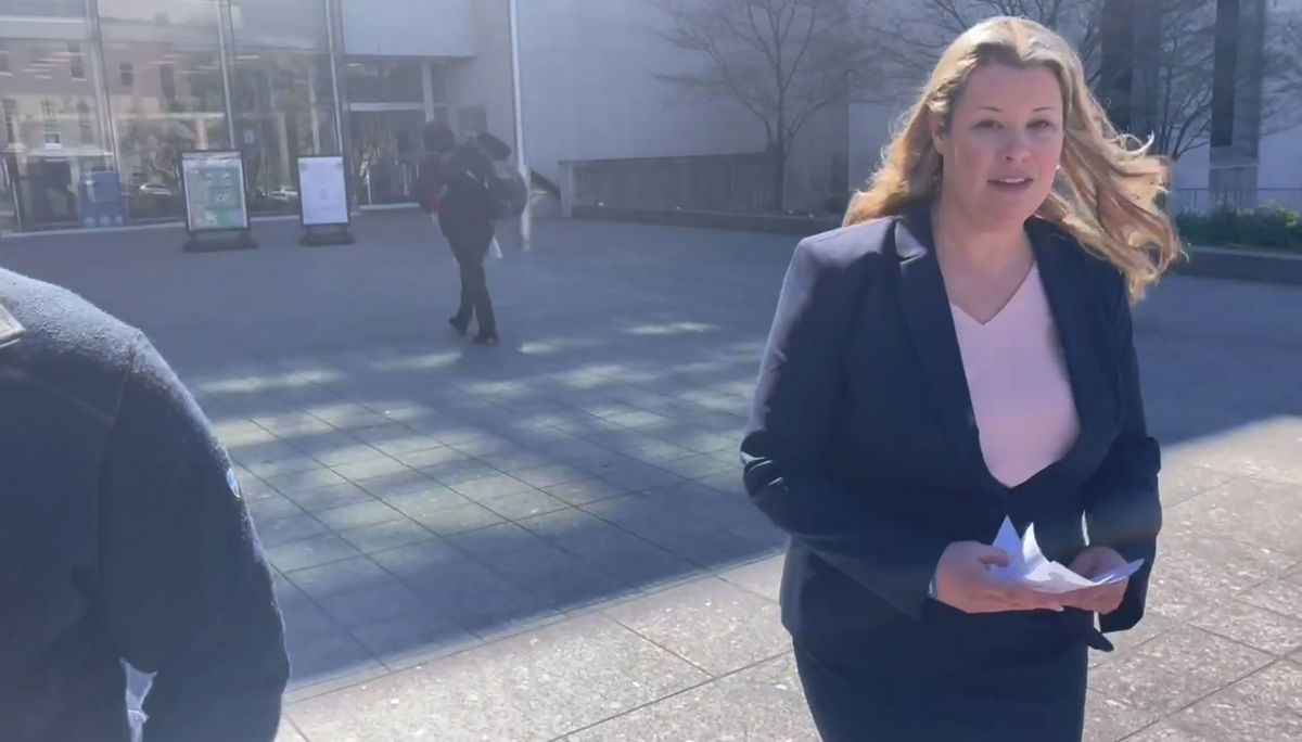 <i>Holmes Lybrand/CNN via CNN Newsource</i><br/>Pro-Trump lawyer Stefanie Lambert leaves the DC Superior Court on March 19