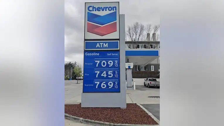 A gallon of regular unleaded at the Chevron on Alameda de las Pulgas in Menlo Park, Calif., hit $7.09 on Tuesday, April 23, 2024