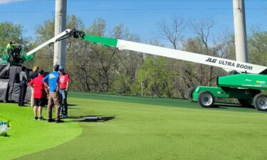 Overland Park police provided a picture of a red-shouldered hawk trapped in a net at Top Golf