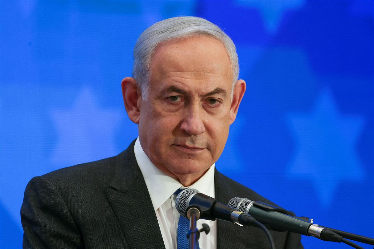 <i>Ronen Zvulun/Reuters via CNN Newsource</i><br/>Israeli Prime Minister Benjamin Netanyahu addresses the Conference of Presidents of Major American Jewish Organizations in Jerusalem on February 18.