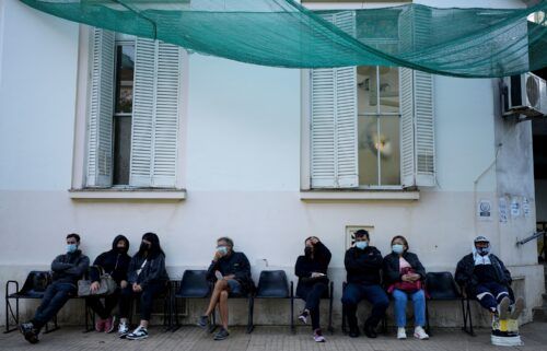 Patients with dengue symptoms wait to be attended at a hospital amid a surge in cases nationwide in Buenos Aires
