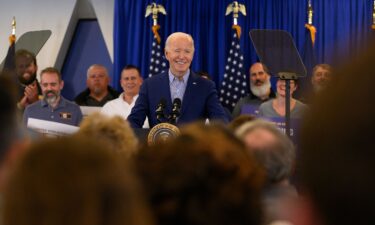 President Joe Biden speaks to members of the United Steelworkers union in Pittsburgh on April 17.