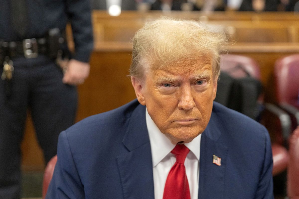 <i>Jeenah Moon/Pool/Reuters via CNN Newsource</i><br/>Former President Donald Trump sits in the courtroom at Manhattan criminal court in New York