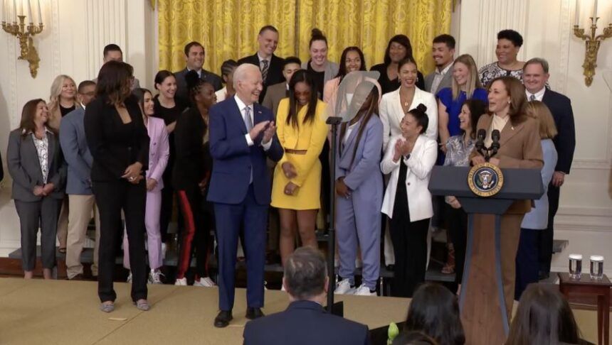 <i>KTNV via CNN Newsource</i><br/>The Las Vegas Aces were back at the White House for their second straight year on May 9 after bringing home back-to-back WNBA championships in October.