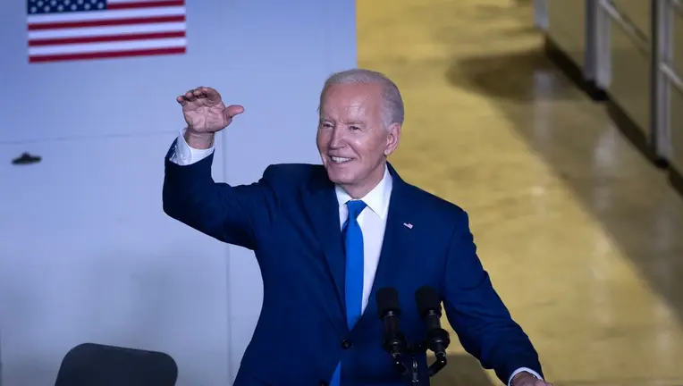 U.S. President Joe Biden speaks to guests during an event at Gateway Technical College’s iMet Center on May 08, 2024 in Sturtevant, Wisconsin. During the event, Biden spoke about Microsoft’s plan to invest $3.3 billion to build an artificial intelligence data center in the state.