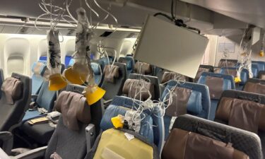 The interior of Singapore Airline flight SG321 is pictured after an emergency landing at Bangkok's Suvarnabhumi International Airport