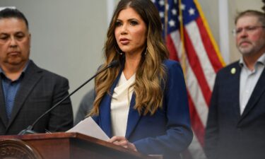 South Dakota Gov. Kristi Noem seen at the State Capitol in Pierre on May 17