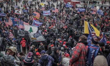 The "An Appeal to Heaven" flag is seen in the left side of this photo from January 6