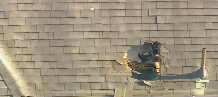 <i>WABC via CNN Newsource</i><br/>A large chunk of ice fell from the sky and crashed through the roof of the Gomez's house.