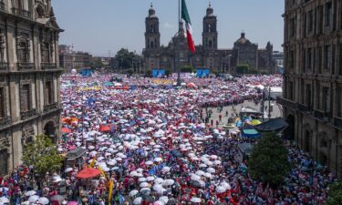 An aerial view of a rally in support of opposition parties