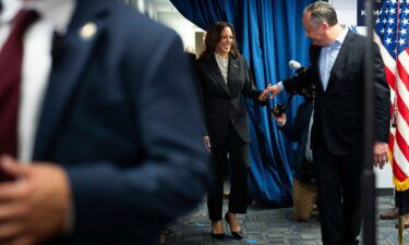Vice President Kamala Harris and second gentleman Doug Emhoff arrive at her campaign headquarters in Wilmington