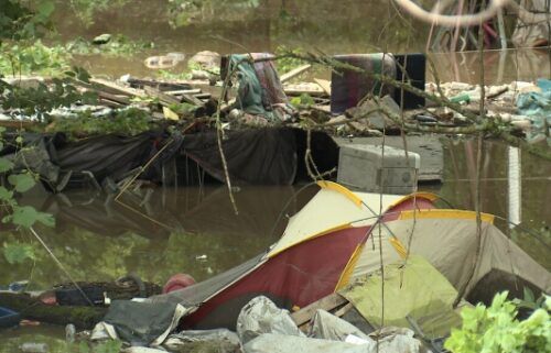 Flash flooding left dozens of homeless individuals in displaced after waking up to their belongings and encampments overrun by rushing water.