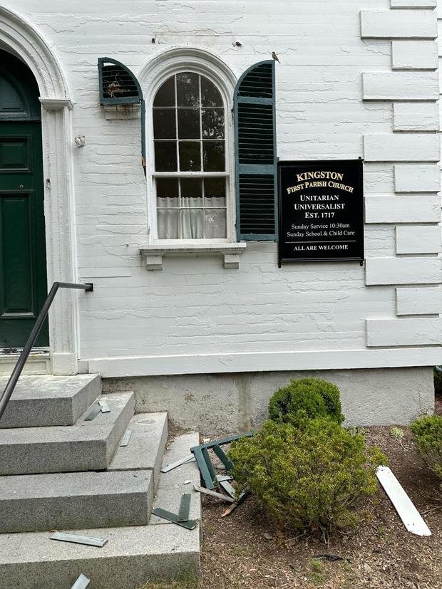 <i>WBZ via CNN Newsource</i><br/>A Plymouth man is accused of vandalizing First Parish Unitarian Church in Kingston.