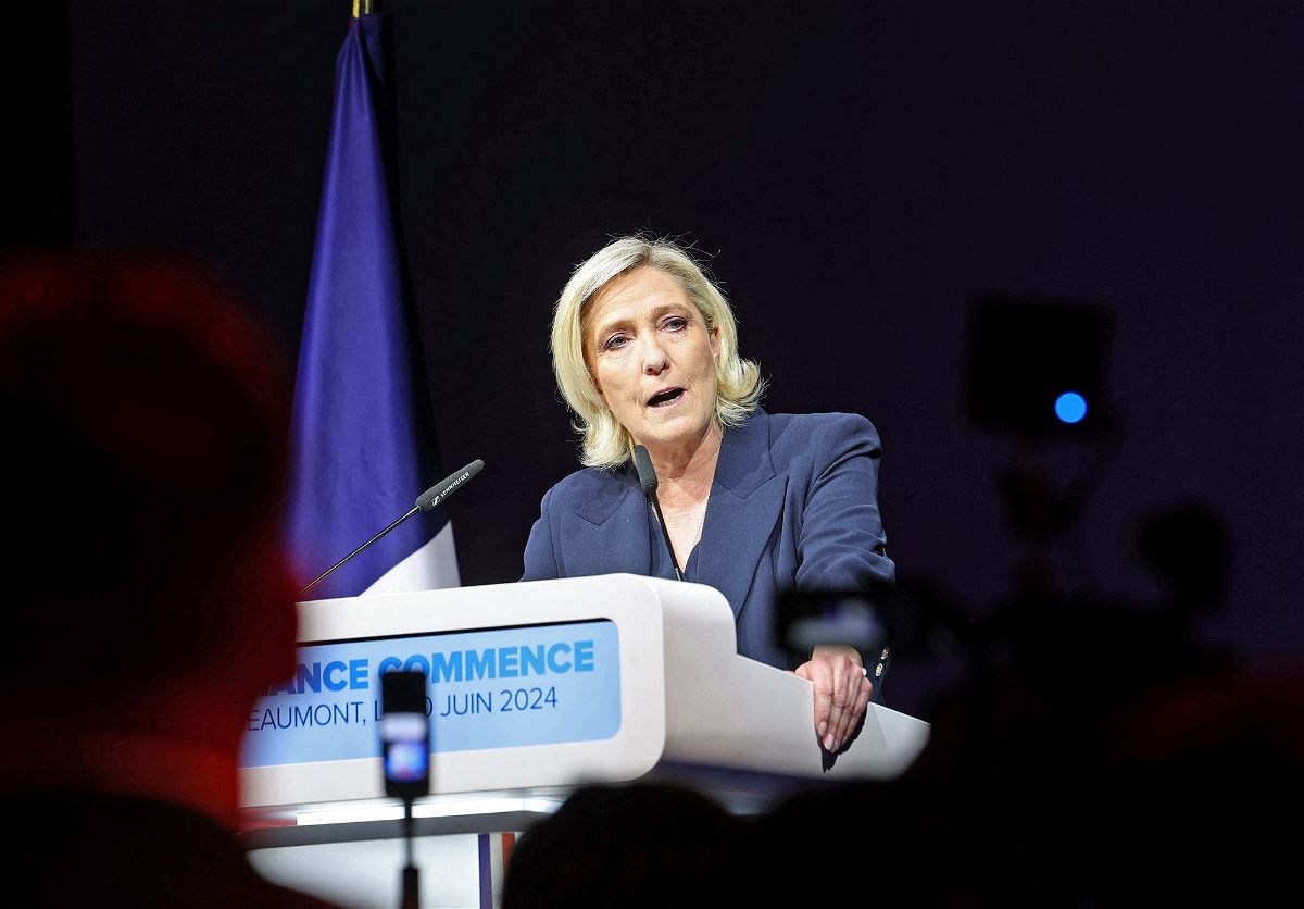 <i>Francois Lo Presti/AFP/Getty Images via CNN Newsource</i><br/>Marine Le Pen gives a speech as results come in for the first round of the French parliamentary elections in Henin-Beaumont