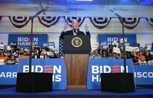President Joe Biden speaks during a campaign event in Madison