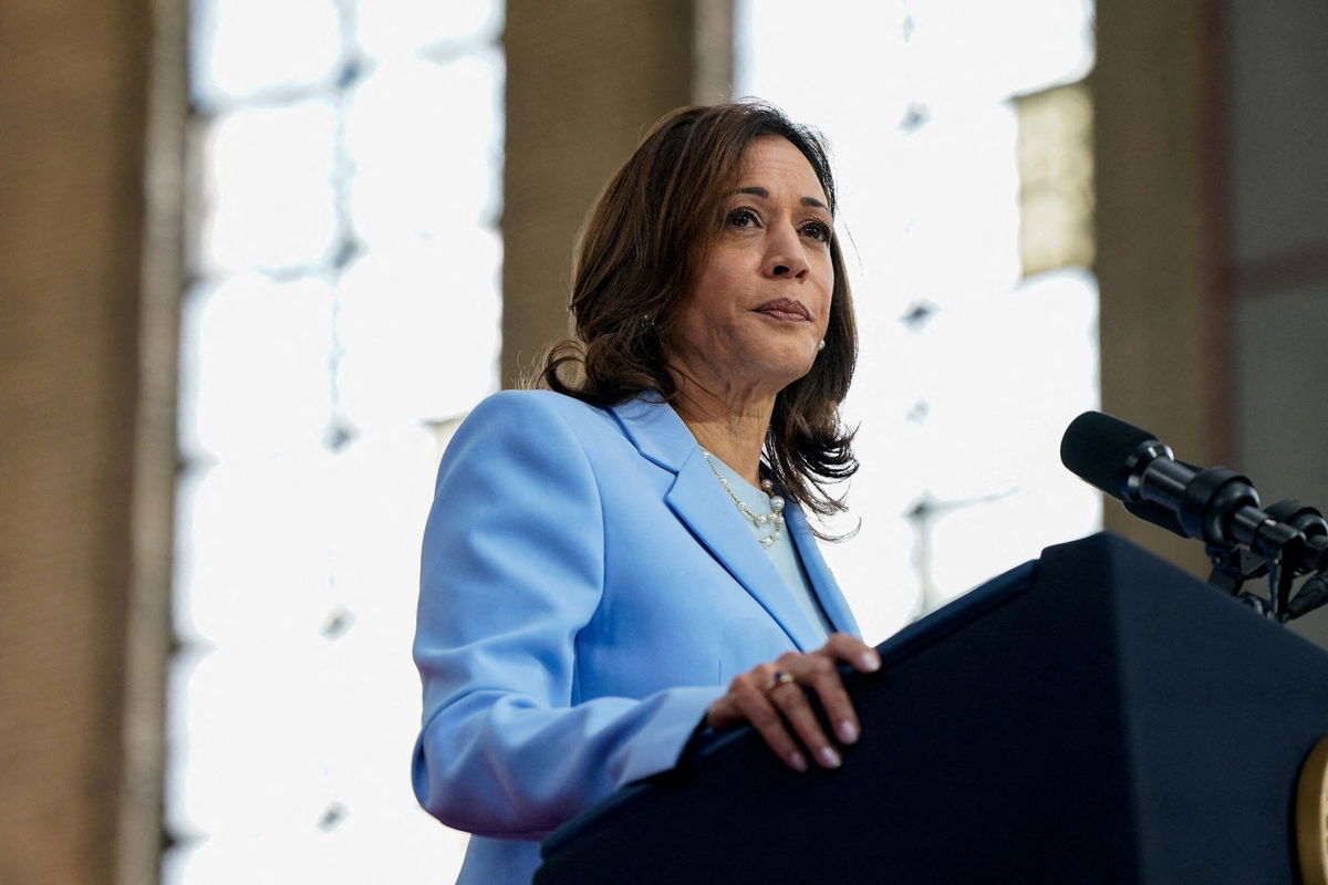 <i>Elizabeth Frantz/Reuters via CNN Newsource</i><br/>U.S. Vice President Kamala Harris looks on during a campaign event at Girard College in Philadelphia