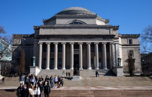 People walk on the Columbia University campus on March 9