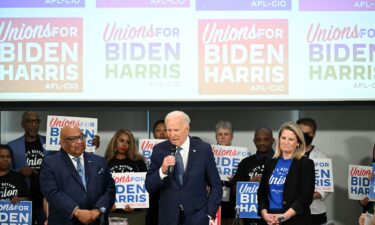 US President Joe Biden speaks as he meets with national union leaders at the American Federation of Labor and Congress of Industrial Organizations (AFL-CIO) headquarters in Washington