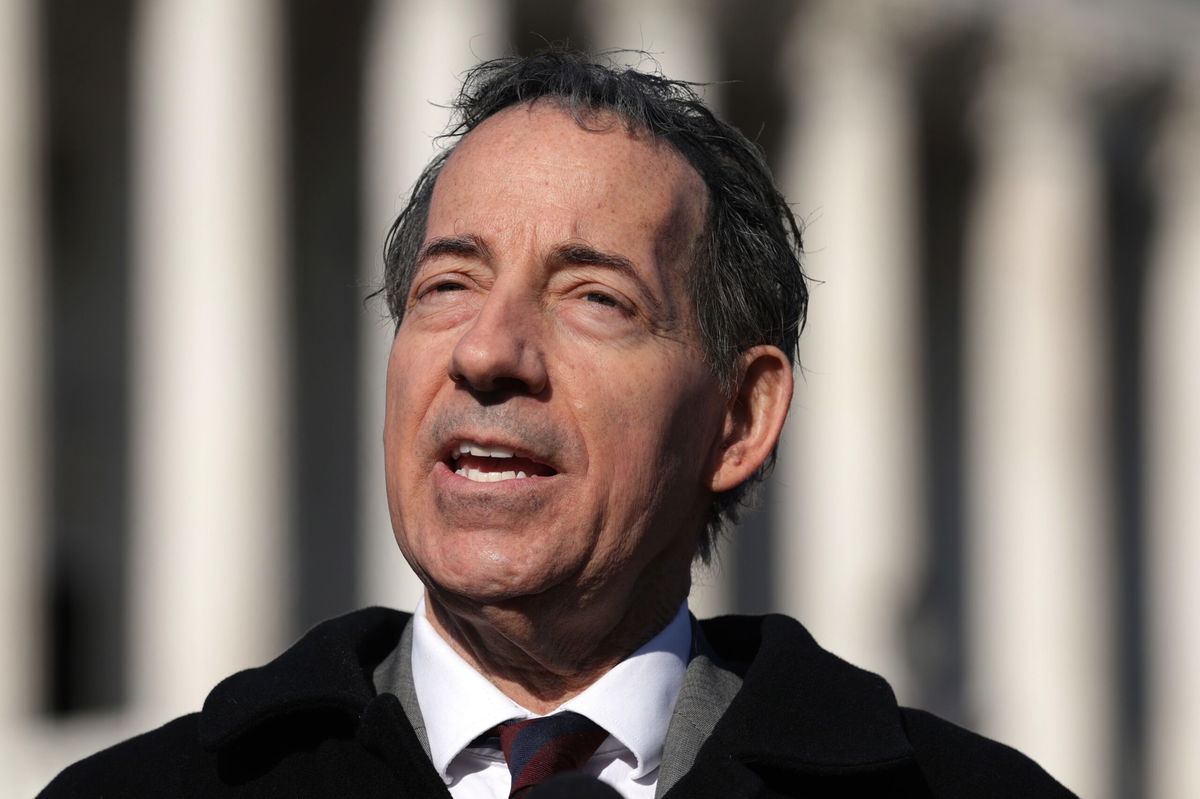 <i>Alex Wong/Getty Images North America/Getty Images via CNN Newsource</i><br/>U.S. Rep. Jamie Raskin (D-MD) speaks during a news conference outside the U.S. Capitol on January 5