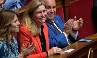 Braun-Pivet reacts after being reelected at the French National Assembly in Paris on July 18