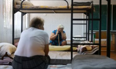 A Ukrainian soldier runs to a shelter in the Pokrovsk area of Ukraine on July 23.