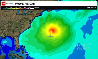 A model forecast shows Ernesto could produce large of waves this weekend. A snapshot of Saturday is shown.