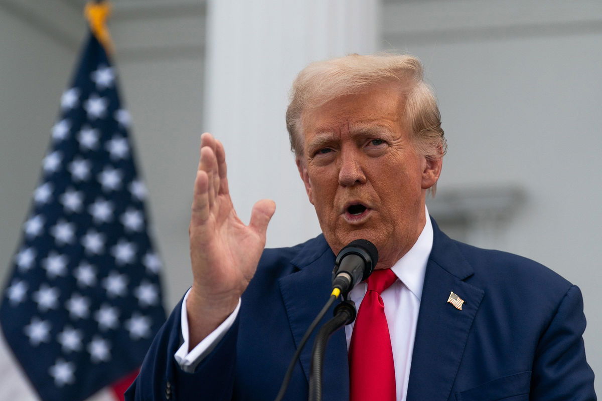 <i>Adam Gray/Getty Images via CNN Newsource</i><br/>Former President Donald Trump holds a news conference outside the Trump National Golf Club Bedminster in New Jersey on August 15