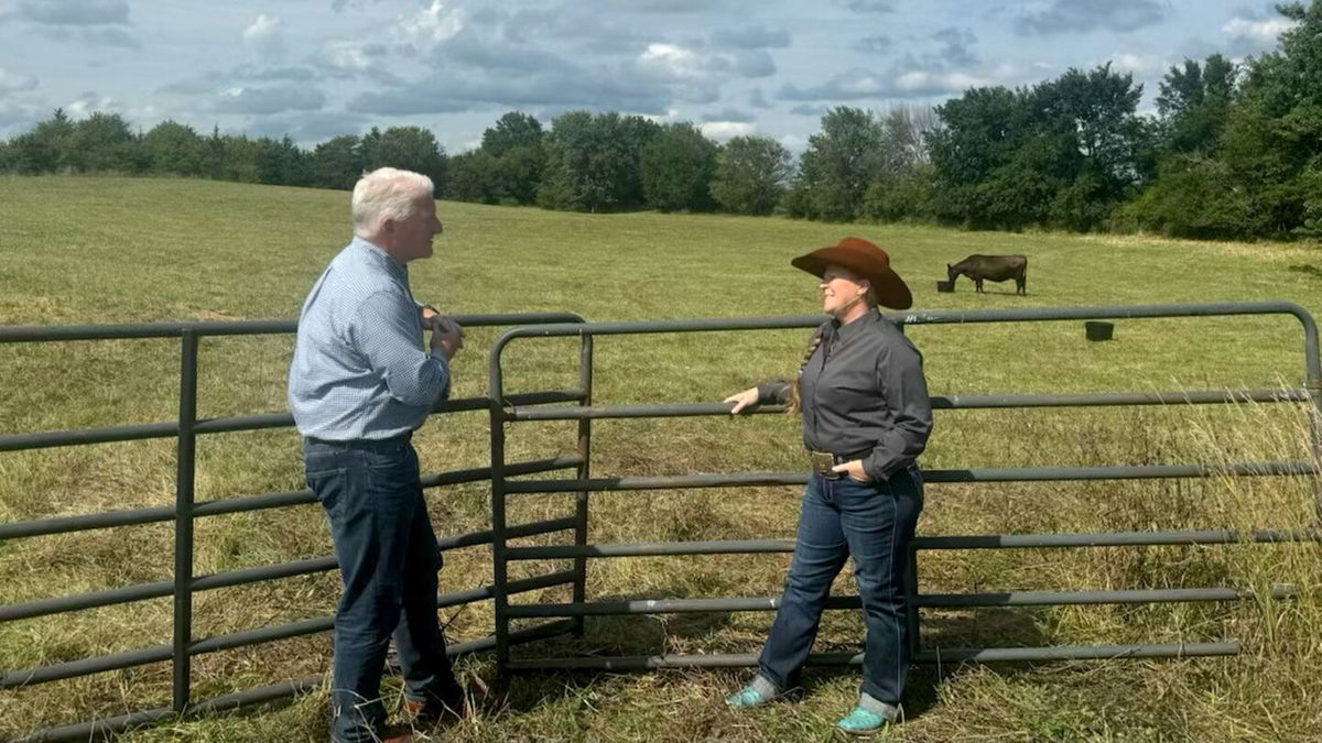 <i>CNN via CNN Newsource</i><br/>John King talks to Iowa voter Shanen Ebersole on her cattle ranch in Kellerton