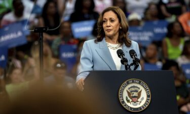 Vice President Kamala Harris speaks to supporters in Atlanta during her first visit to the city since becoming the presumptive Democratic presidential nominee