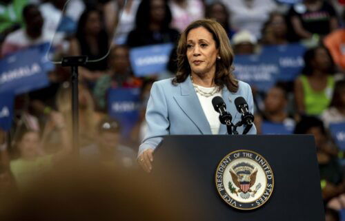 Vice President Kamala Harris speaks to supporters in Atlanta during her first visit to the city since becoming the presumptive Democratic presidential nominee