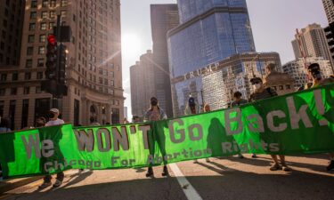 Abortion rights protesters march in Chicago on August 18.