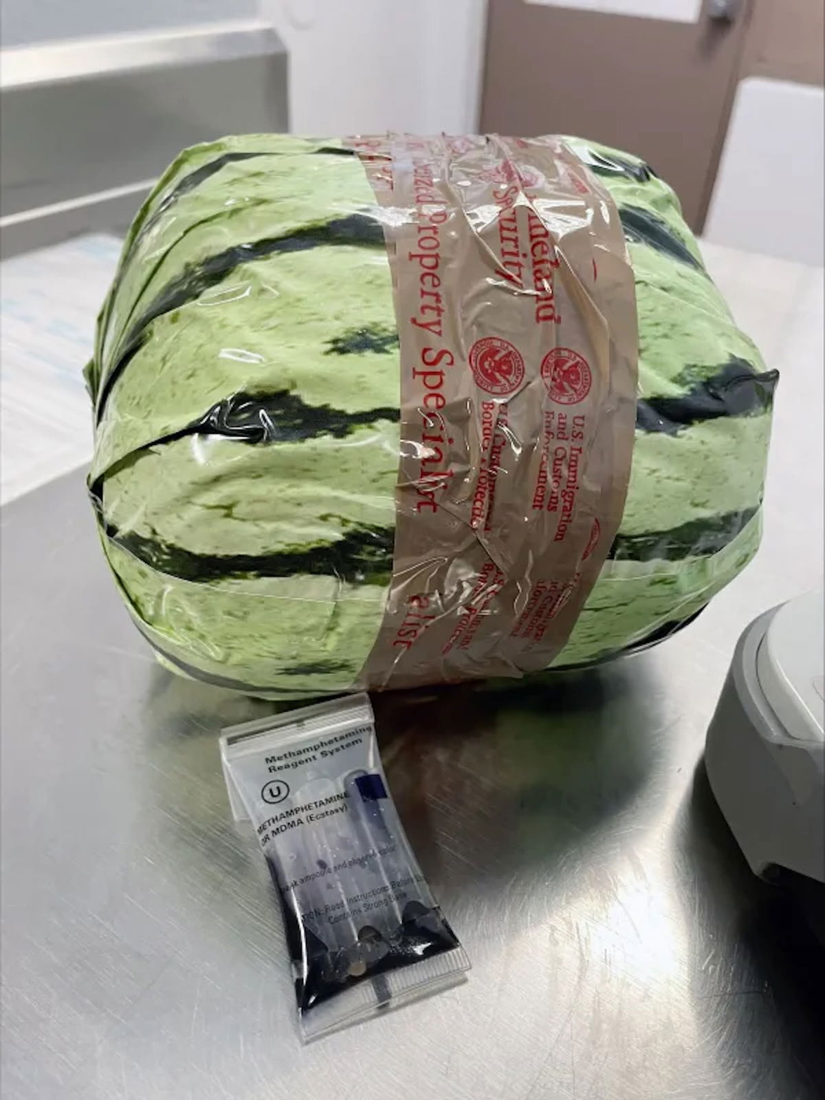 <i>US Customs and Border Protection via CNN Newsource</i><br/>CBP officers found 4587 pounds of meth in shipment of disguised watermelons