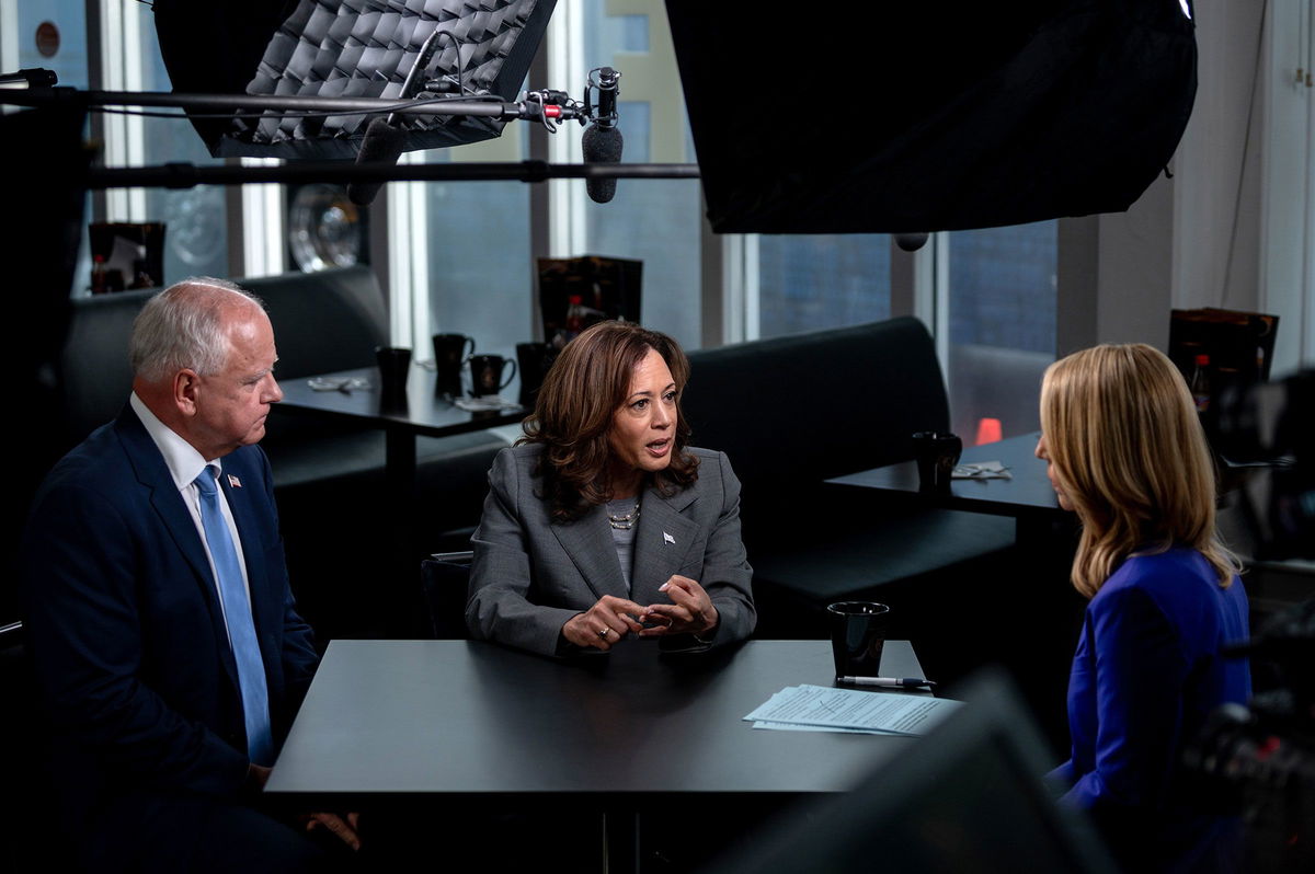 <i>Will Lanzoni/CNN via CNN Newsource</i><br/>Minnesota Gov. Tim Walz and Vice President Kamala Harris are interviewed by CNN’s Dana Bash at Kim’s Cafe in Savannah