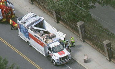 A truck that was "Storrowed" on Soldiers Field Road in Brighton in September 2022.