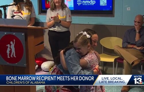 There was a tearful reunion inside Children's Hospital after a bone marrow transplant recipient met her donor. "These are the days that keep us going through the rough parts