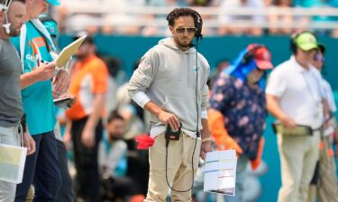 Miami Dolphins head coach Mike McDaniel watches the game from the sidelines on September 8.