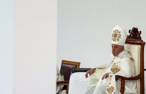 Pope Francis attends the holy mass at the Gelora Bung Karno Stadium in Jakarta on September 5.