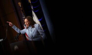 Vice President Kamala Harris gestures as she addresses the Congressional Hispanic Caucus Institute's leadership conference in Washington