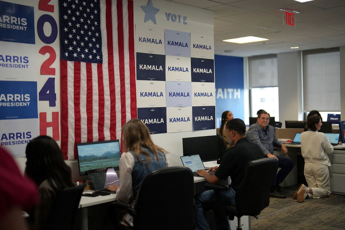 <i>Erin Schaff/Pool/Getty Images via CNN Newsource</i><br/>Vice President Kamala Harris' campaign headquarters in Wilmington