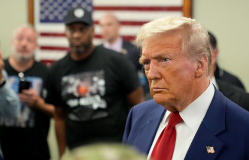 Former President Donald Trump makes a campaign stop at the Las Vegas Police Protective Association on September 14