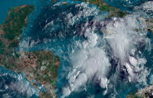 Showers and thunderstorms that could eventually become Helene churn in the western Caribbean Sea on September 23.