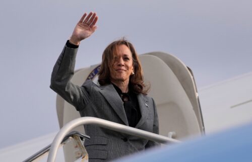 US Vice President and Democratic presidential candidate Kamala Harris boards Air Force Two as she departs LaGuardia Airport in Queens