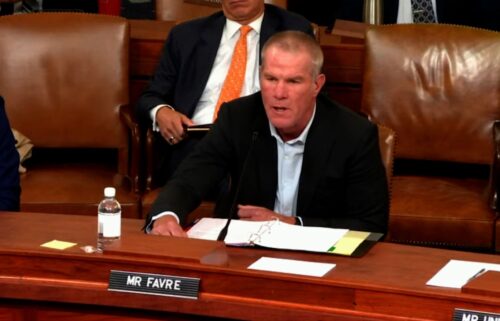 Brett Favre speaks during a House Ways and Means Committee hearing on September 24.