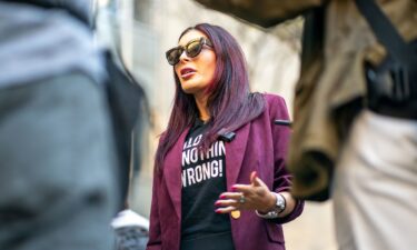 Laura Loomer speaks to the media prior to the beginning of former President Donald Trump's Trial at Manhattan Criminal Court on April 15 in New York City.