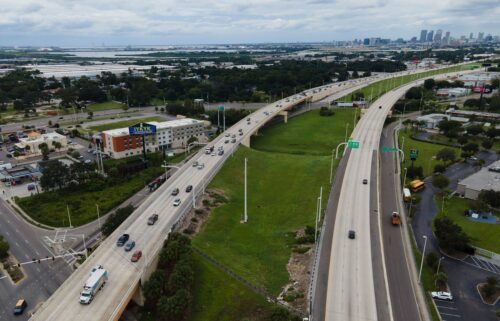 Traffic flows east Tuesday along Interstate 4 as residents continue to follow evacuation orders ahead of Hurricane Milton.