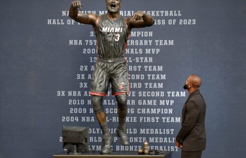 David Beckham's statue on the streets of New York City.