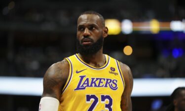 Los Angeles Lakers forward LeBron James (23) in the first quarter against the Denver Nuggets during game two of the first half during the 2024 NBA playoffs at Ball Arena.