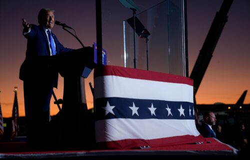 Former President Donald Trump speaks during a campaign rally at Arnold Palmer Regional Airport