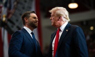 Republican vice presidential nominee U.S. Sen. J.D. Vance (R-OH) introduces U.S. Republican Presidential nominee former President Donald Trump during a rally on July 27